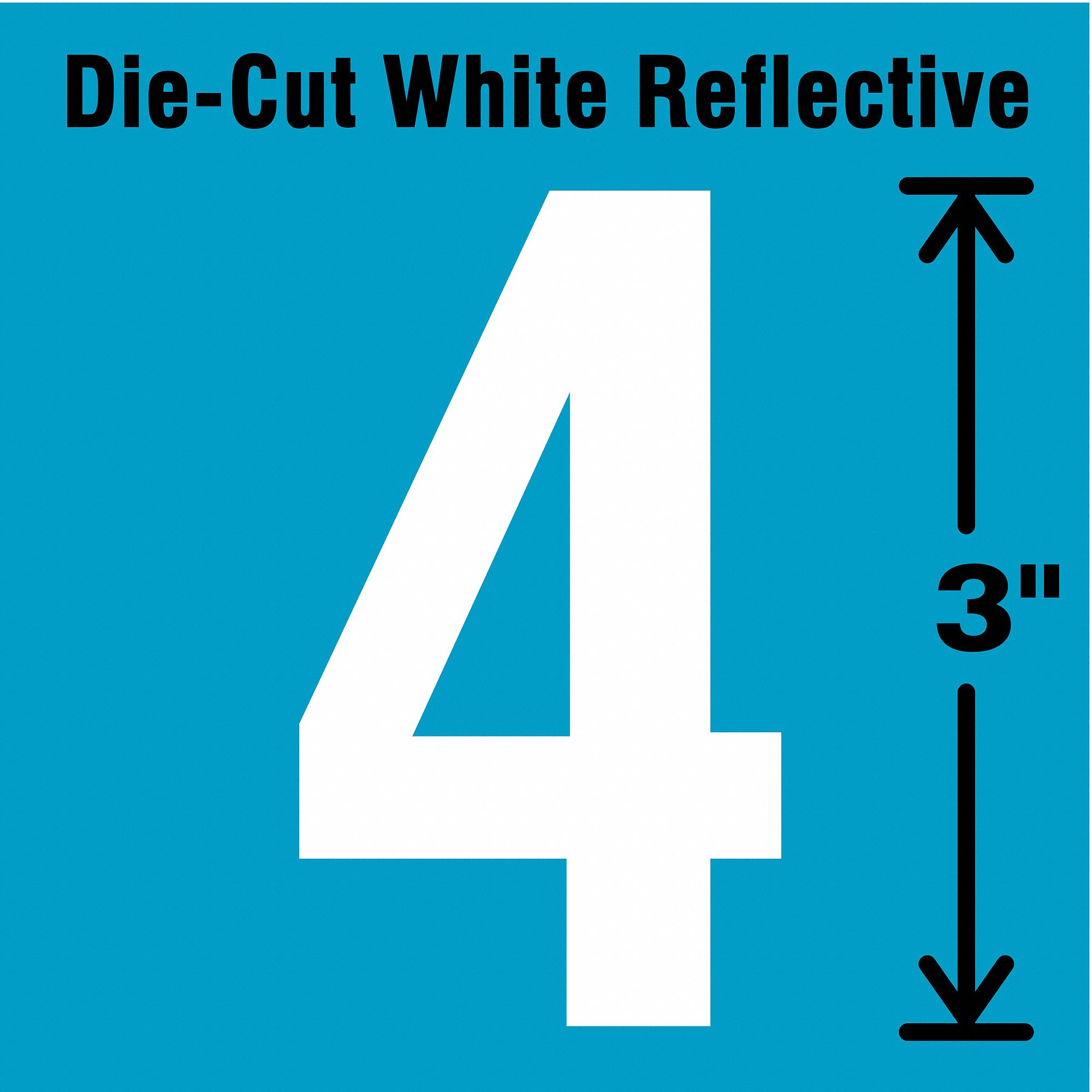 Number Label: 3 in Character Ht, Indoor/Outdoor, Engineer-Grade Retroreflective, Gothic, White, 5 PK