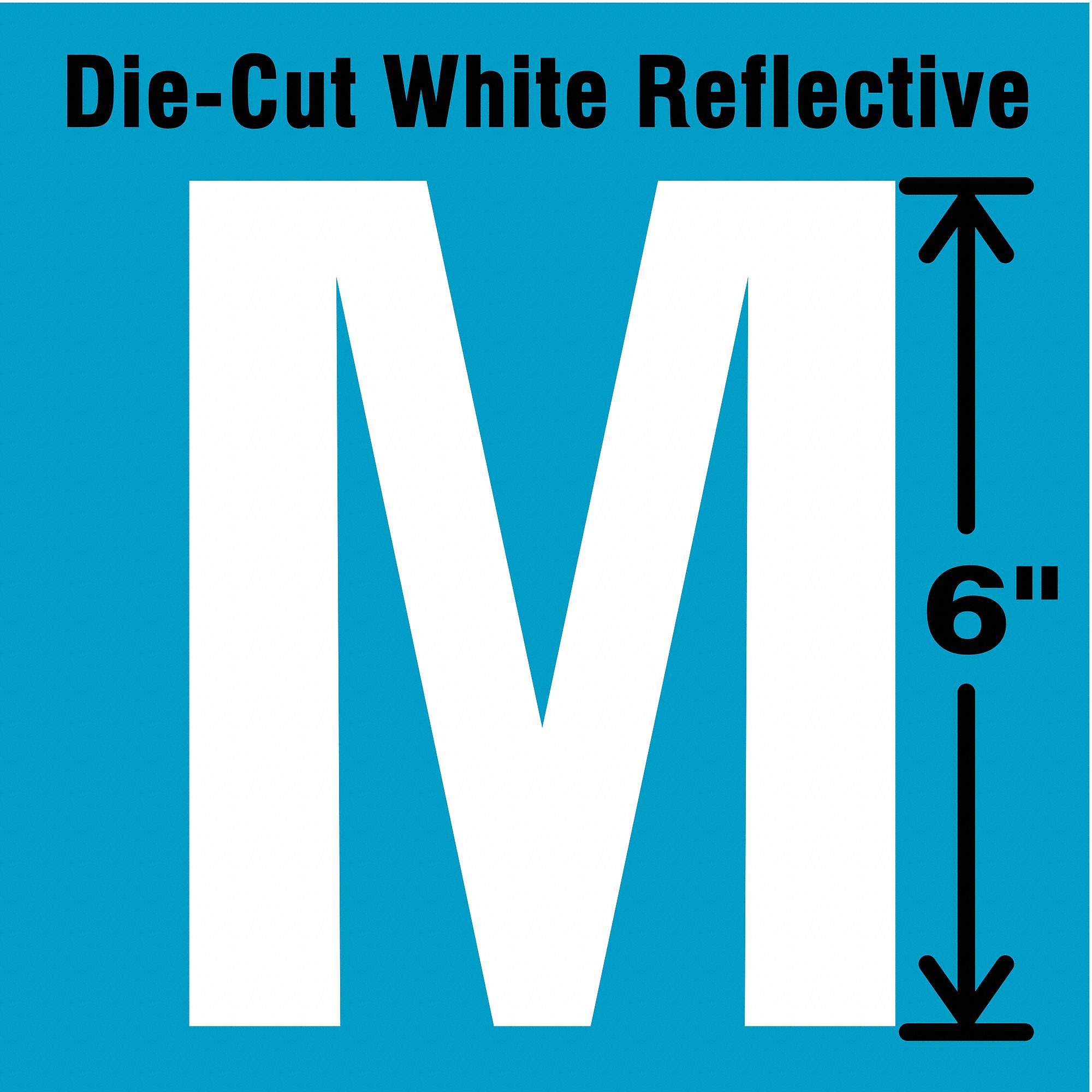 Letter Label: 6 in Character Ht, Indoor/Outdoor, Engineer-Grade Retroreflective, Gothic, White, M