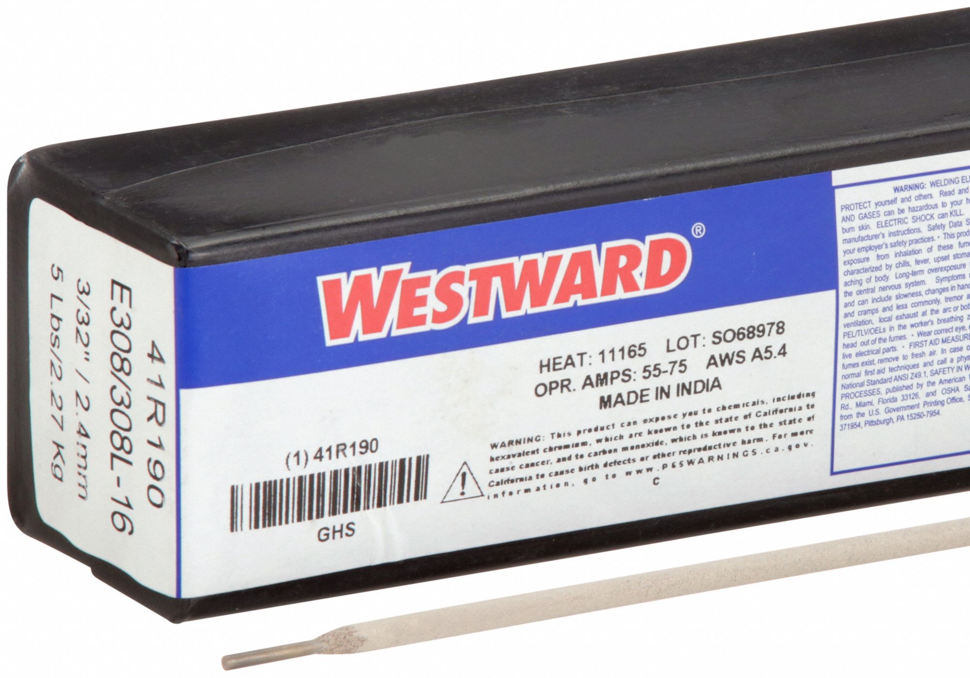 Stick Electrode: Stainless Steel, E308/308L-16, 3/32 in x 12 in, 5 lb