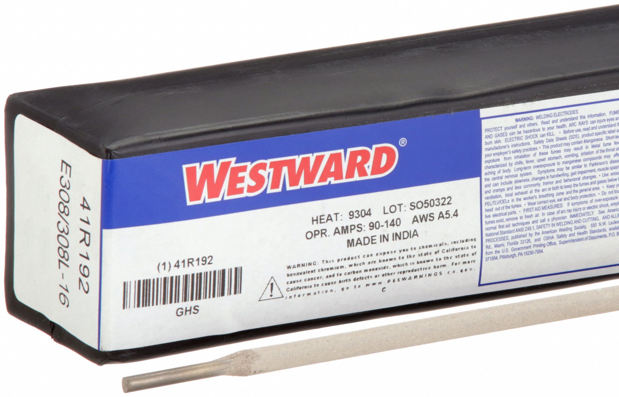 Stick Electrode: Stainless Steel, E308/308L-16, 5/32 in x 14 in, 5 lb