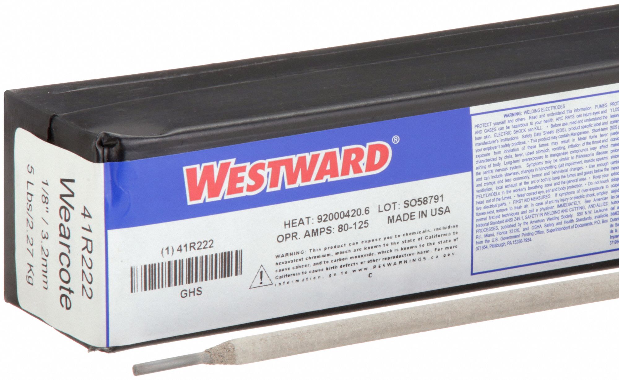 Hardfacing Stick Electrode: Wearcote, 1/8 in x 14 in, 5 lb, 58 HRC