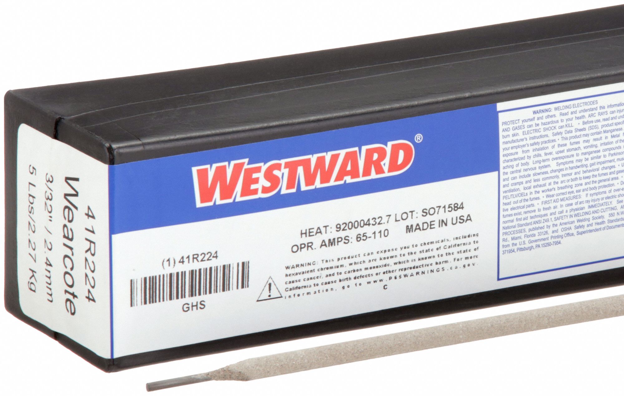Hardfacing Stick Electrode: Wearcote, 3/32 in x 14 in, 5 lb, 58 HRC