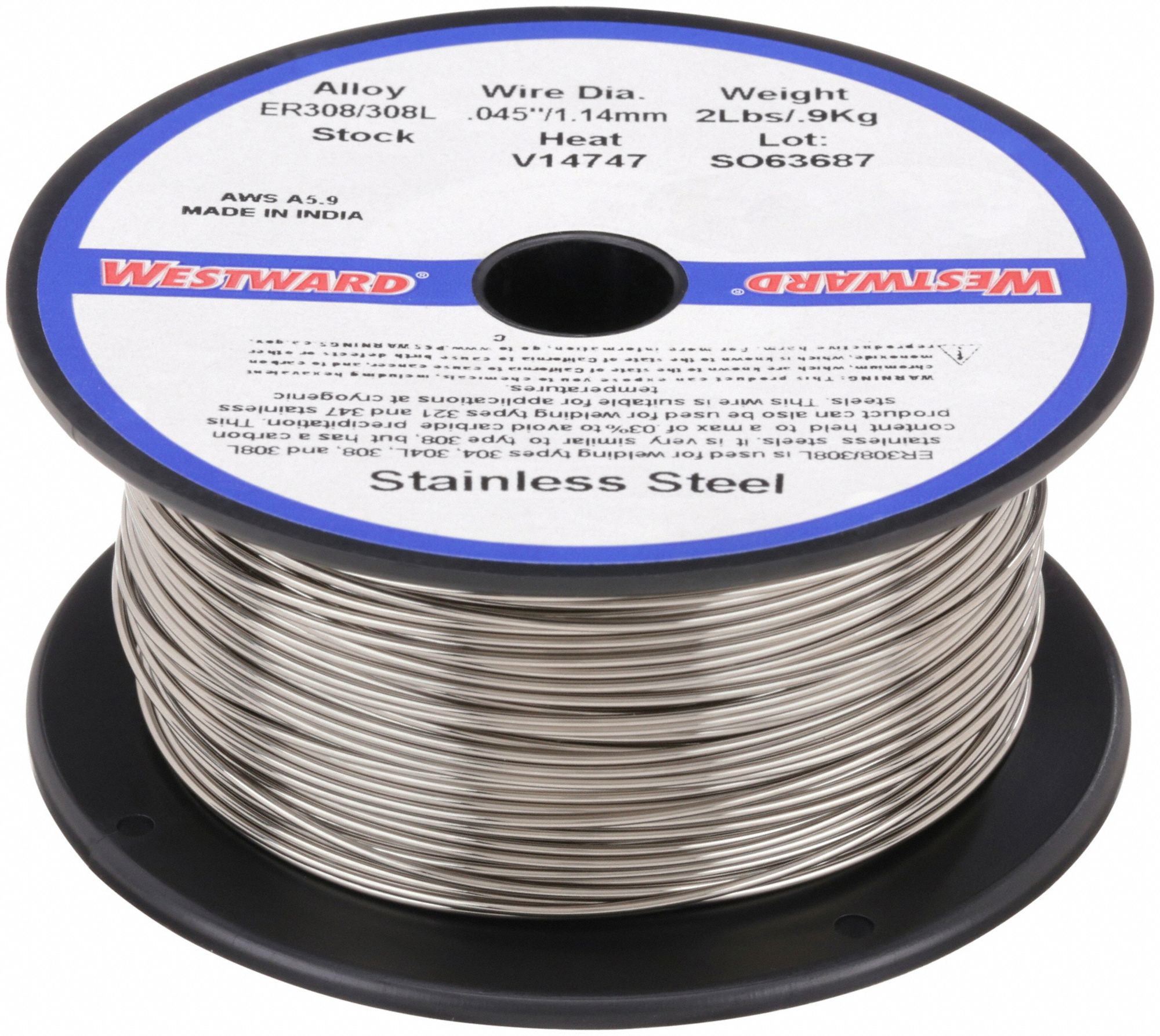MIG Welding Wire: Stainless Steel, ER308/308L, 0.045 in, 2 lb
