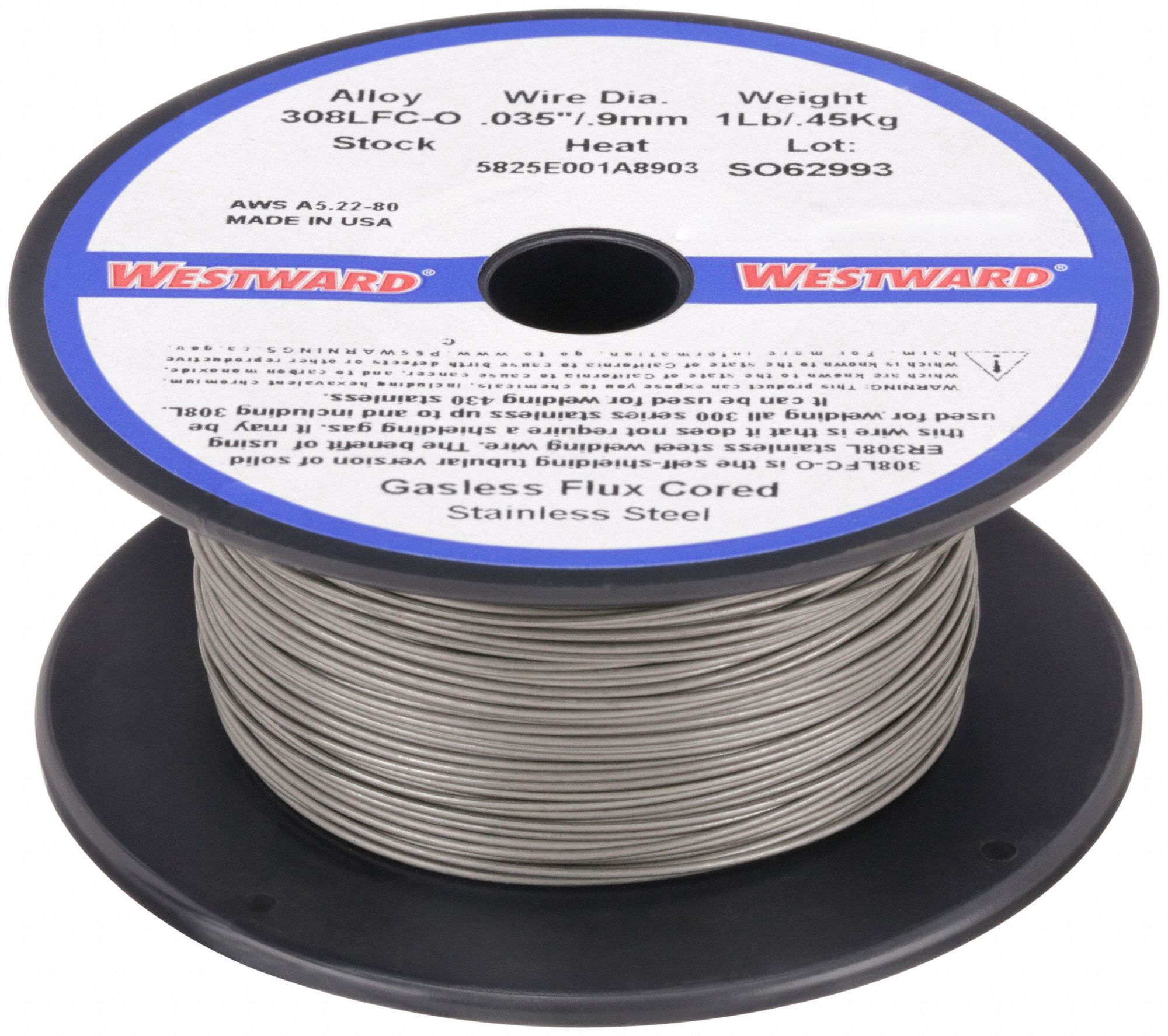 Flux-Cored Welding Wire: Stainless Steel, E308LFC-O, 0.035 in, 1 lb