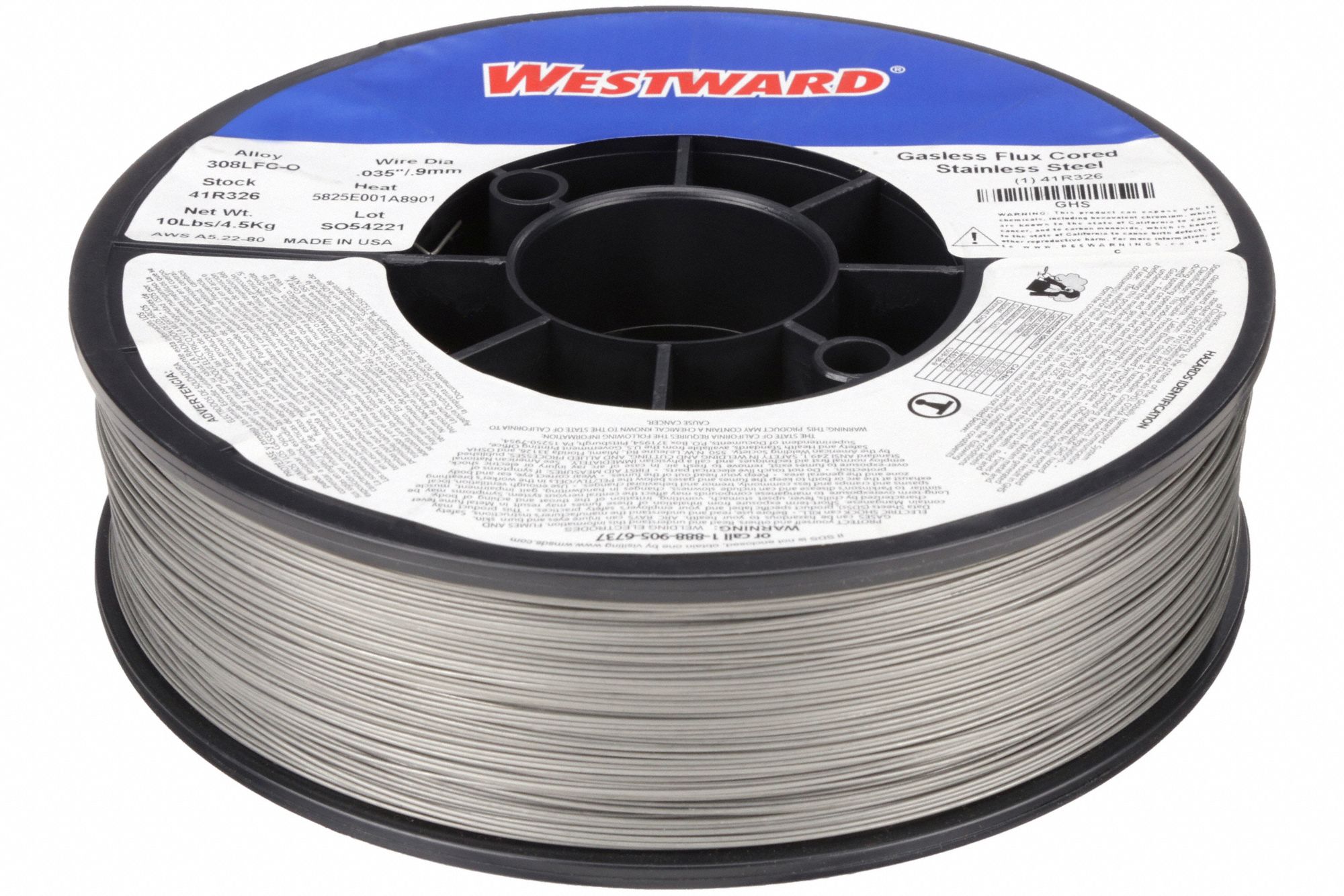 Flux-Cored Welding Wire: Stainless Steel, E308LFC-O, 0.035 in, 10 lb