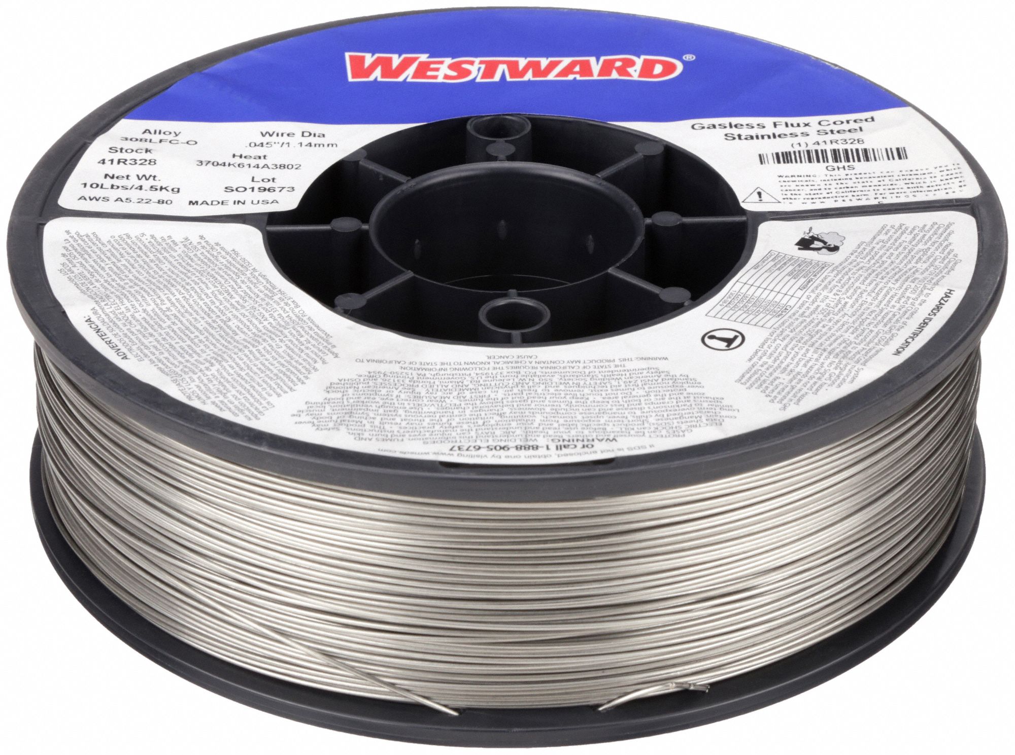 Flux-Cored Welding Wire: Stainless Steel, E308LFC-O, 0.045 in, 10 lb