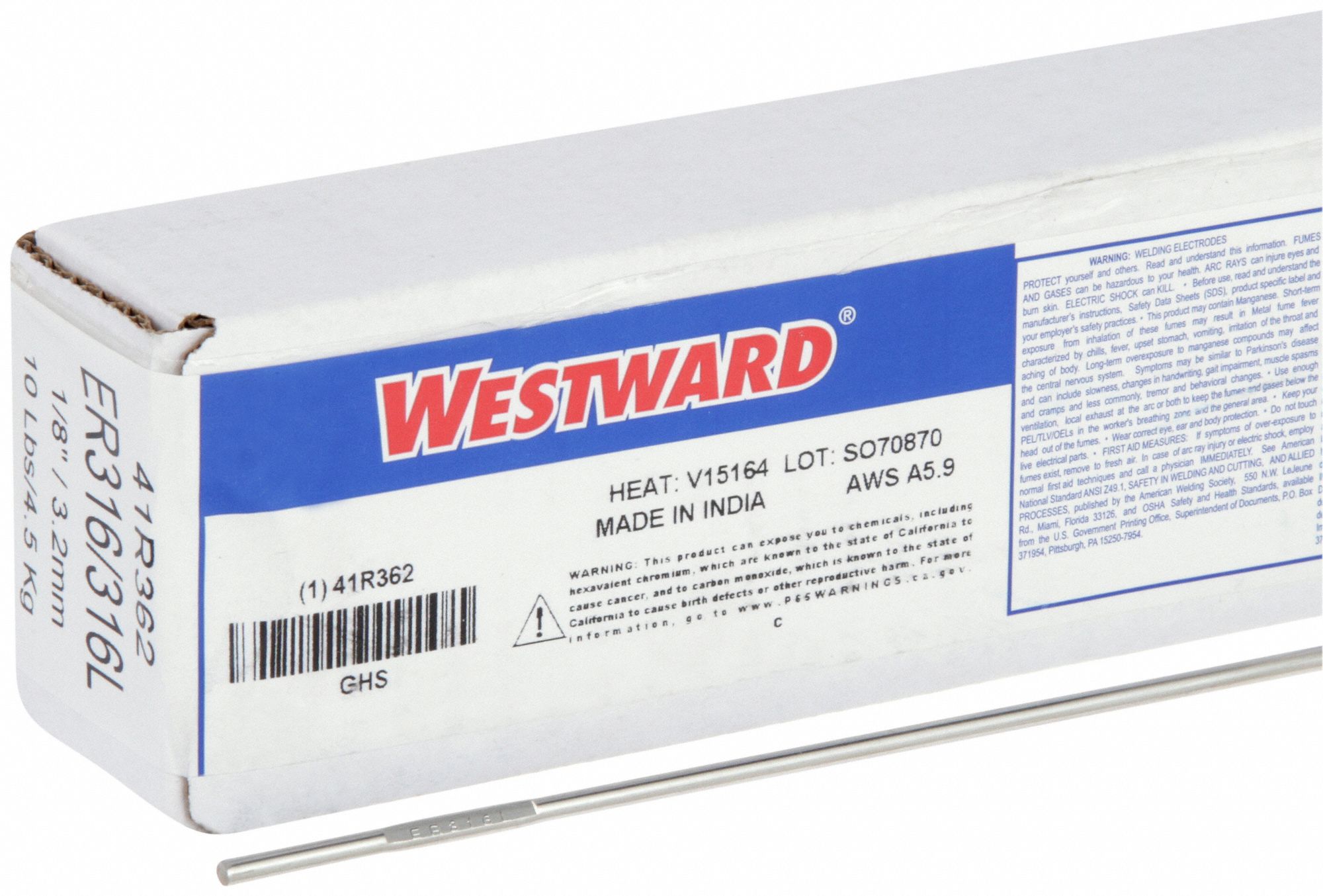 TIG Welding Rod: Stainless Steel, ER316/316L, 1/8 in x 36 in, 10 lb