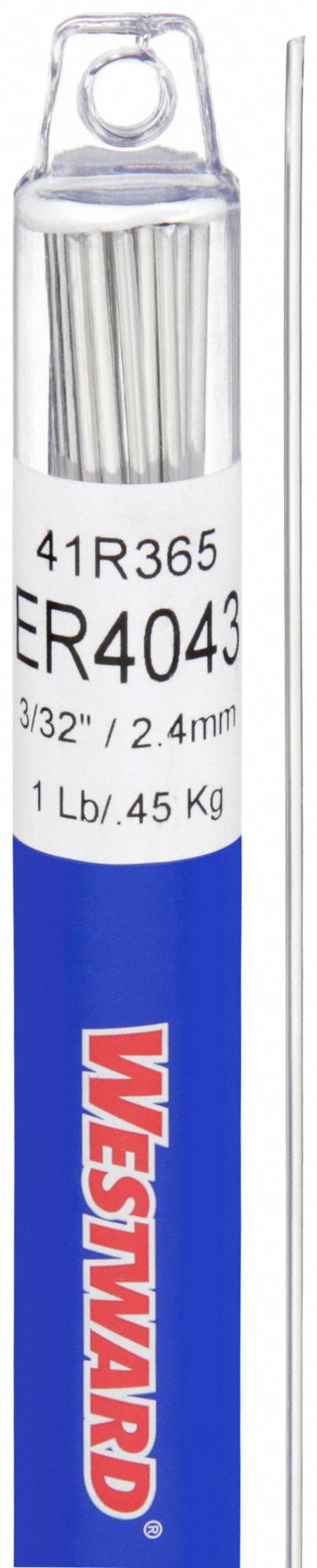 TIG Welding Rod: Aluminum, ER4043, 3/32 in x 36 in, 1 lb