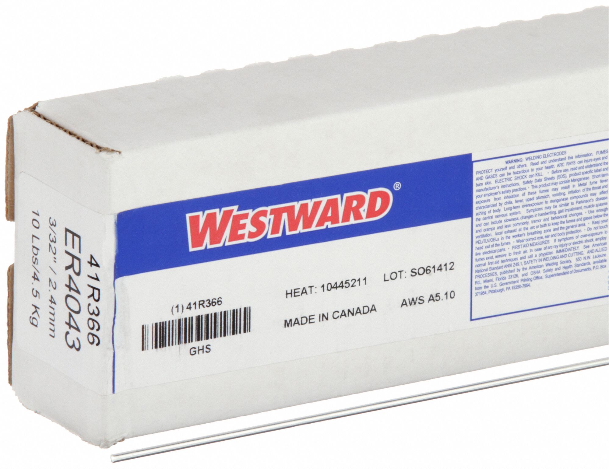 TIG Welding Rod: Aluminum, ER4043, 3/32 in x 36 in, 10 lb