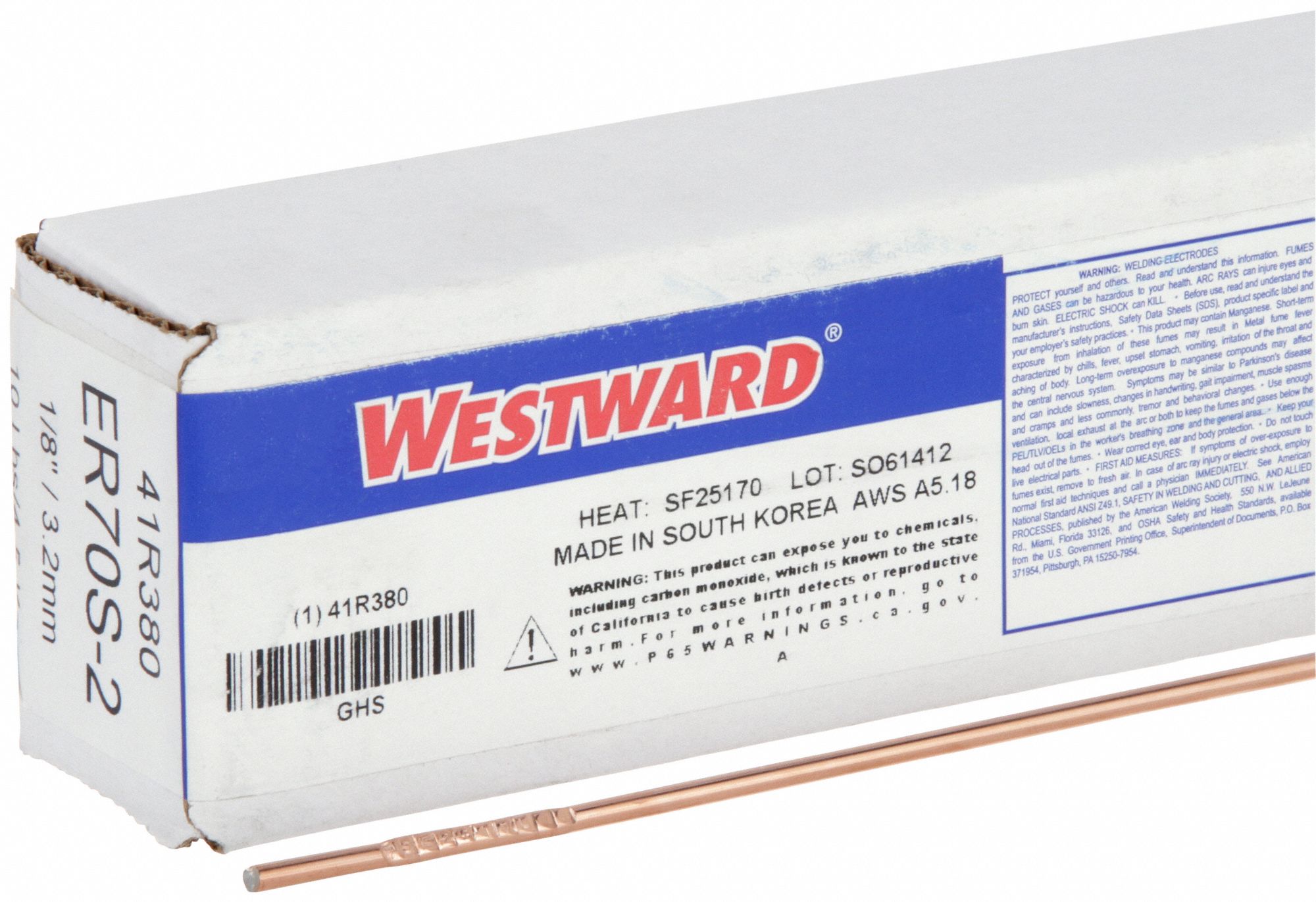 TIG Welding Rod: Carbon Steel, ER70S-2, 1/8" x 36", 10 lb