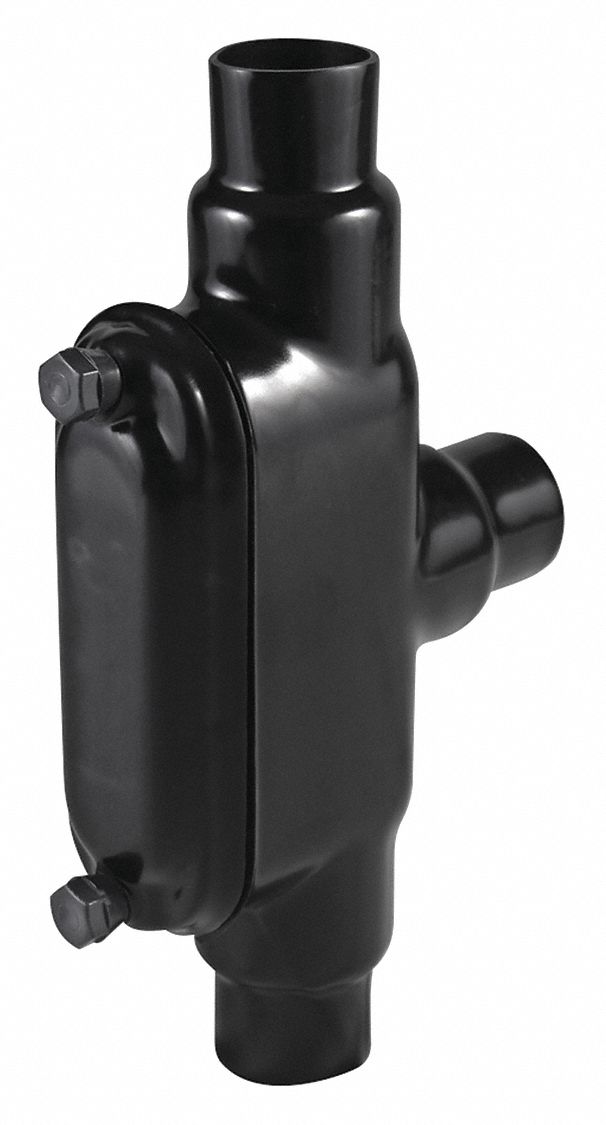 Conduit Outlet Body: TB Body, 1 1/2 in Trade Size, 3 Hubs, 27 cu in Body Capacity, Steel, PVC Coated