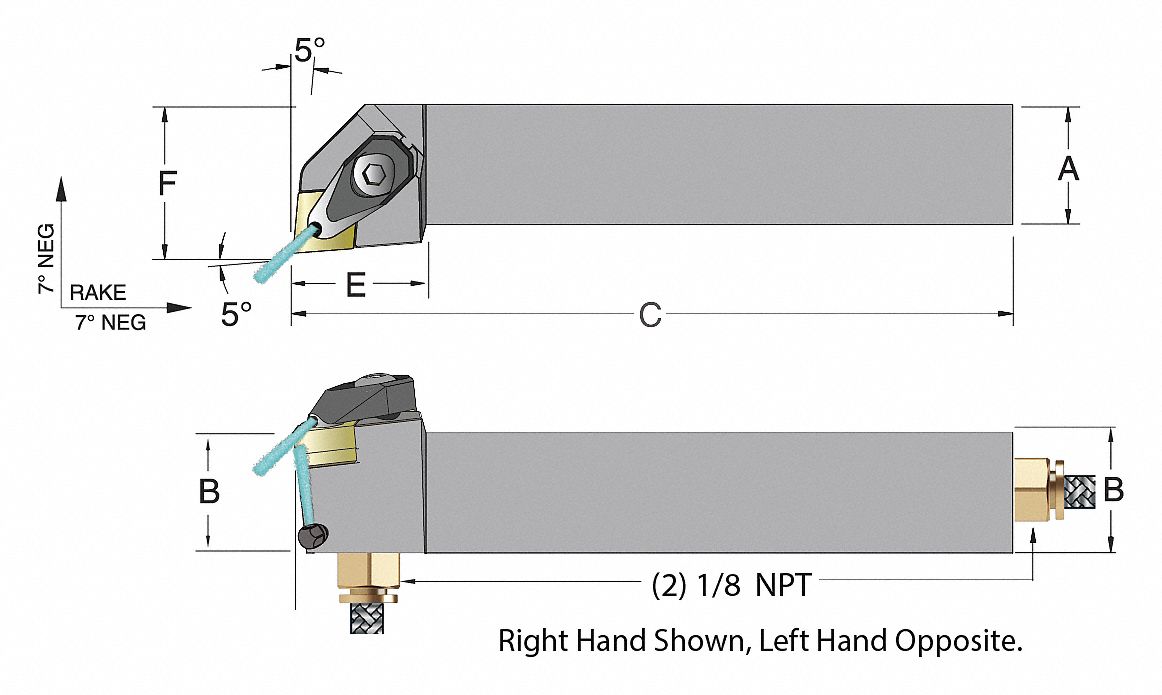 Indexable Thread Turning Tool Holder: Right Hand, 1/2 in Shank Wd