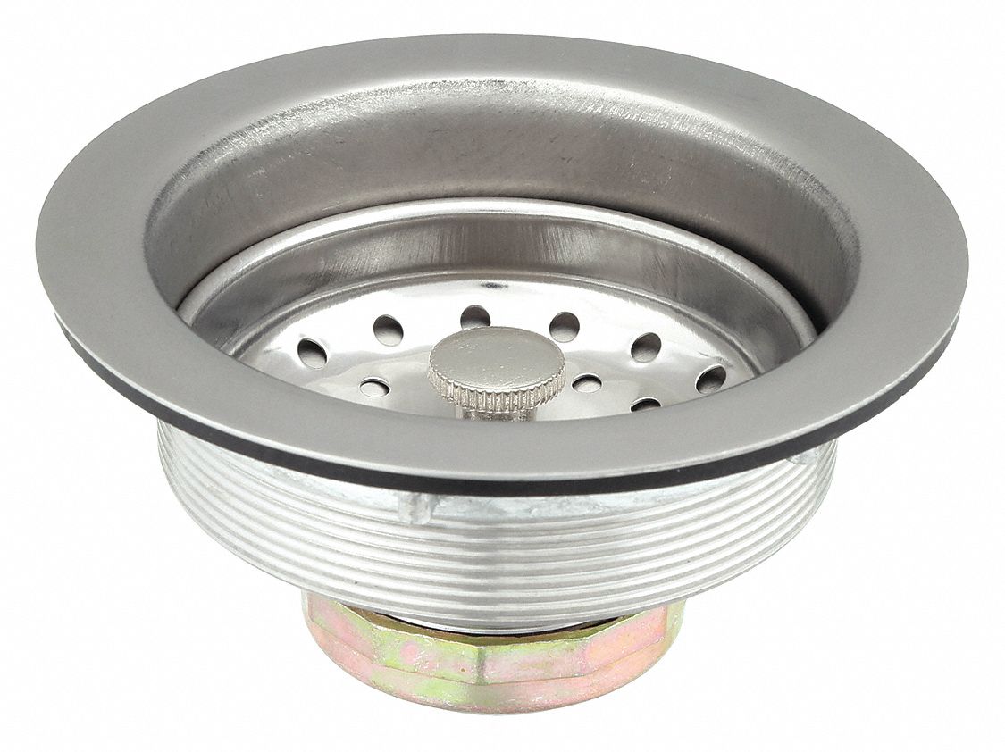 Sink Drain: 4 1/2 in Overall Dia, 1 1/2 in Pipe Dia, Stainless Steel, Threaded