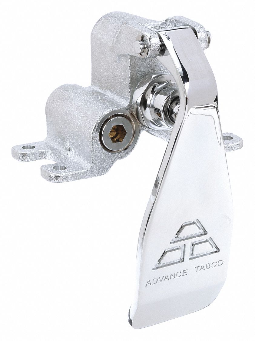 Knee Pedal: Advance Tabco, Brass, Chrome Finish, NPT, 3/8 in Connection Size, 5 1/8 in Overall Wd