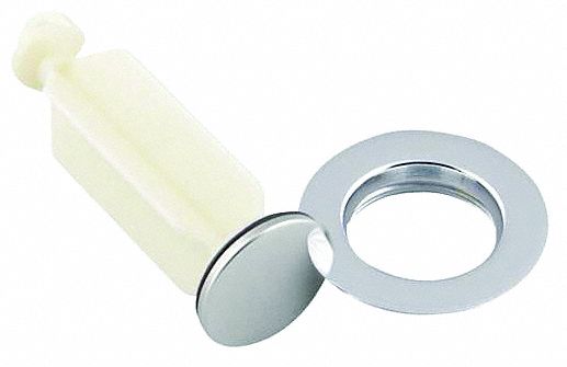 Drain Plug: 1 3/8 in Overall Dia, Plastic, Chrome, Silver, Pop Up, Sink