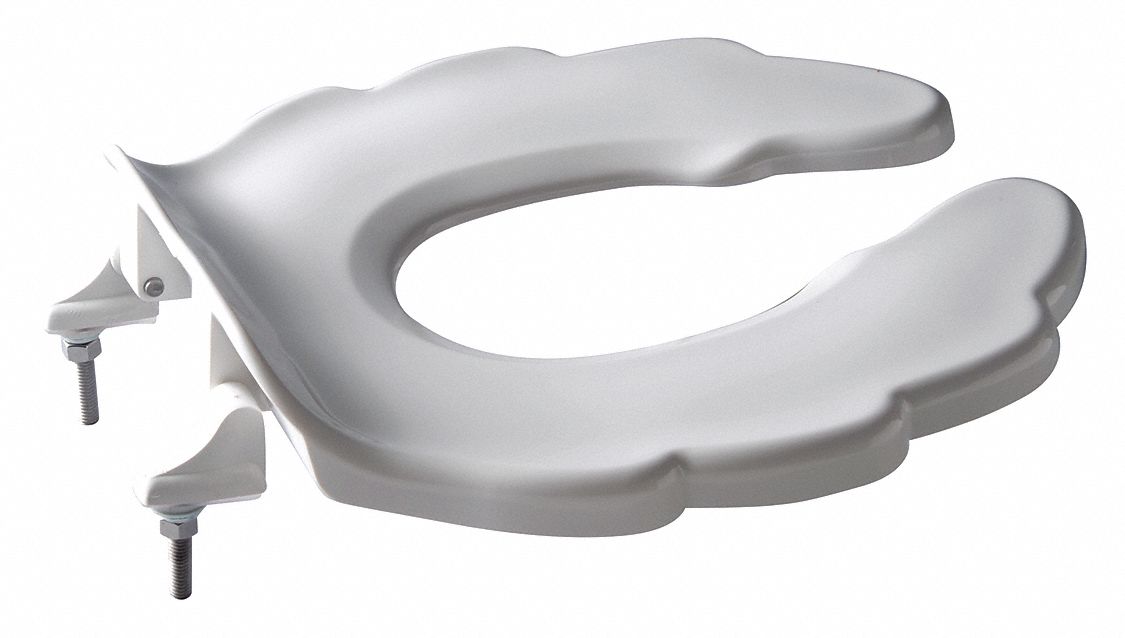 Child Toilet Seat: Open, Cover Not Included, Stainless Steel, External Check, 1 in Seat Ht, White