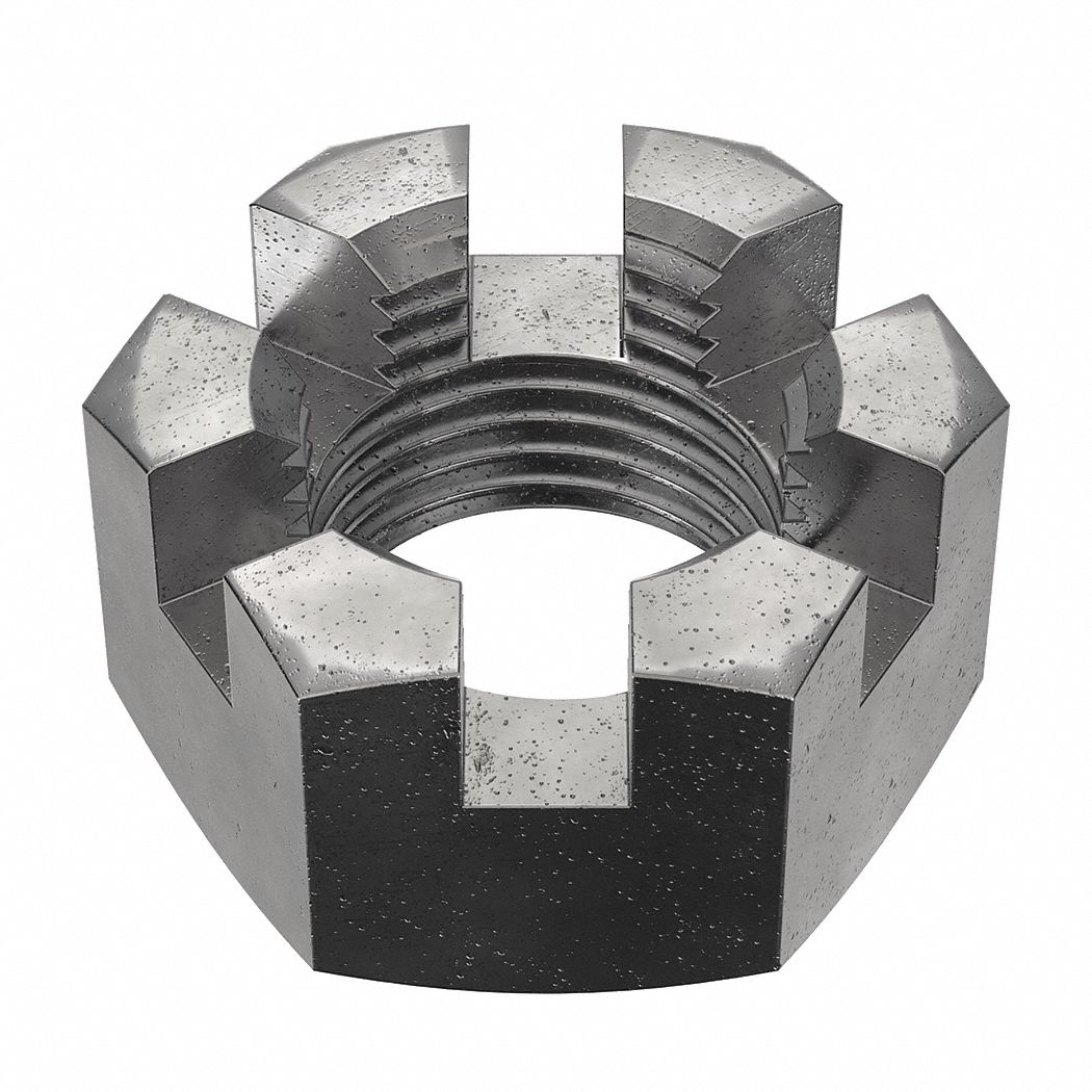 Castle Nut: Slotted Castle, Std Hex, 5/8"-18 Thread Size, Steel, Grade 2, Plain, 10 PK