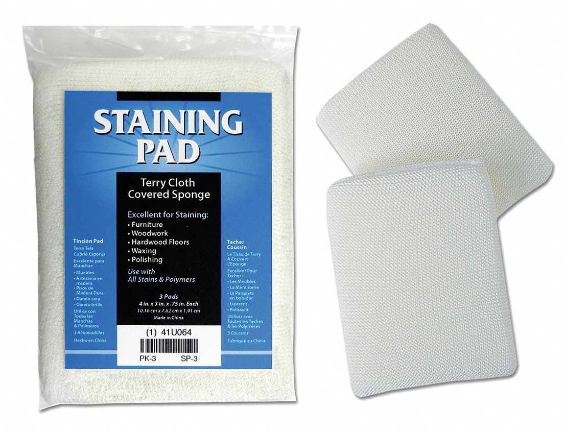 Staining Pad: Staining Cloth, 5 in Overall Lg, 4 in Overall Wd, Terry Cloth, White, 3 PK