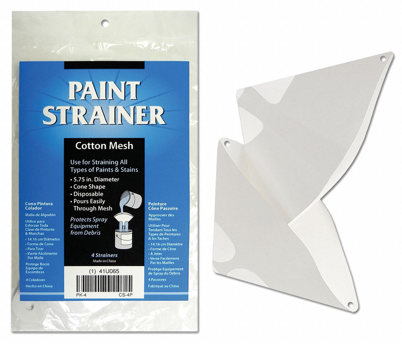 DEROYAL Cone Paint Strainer, Cotton Mesh, PK4 41U065CS4P Grainger