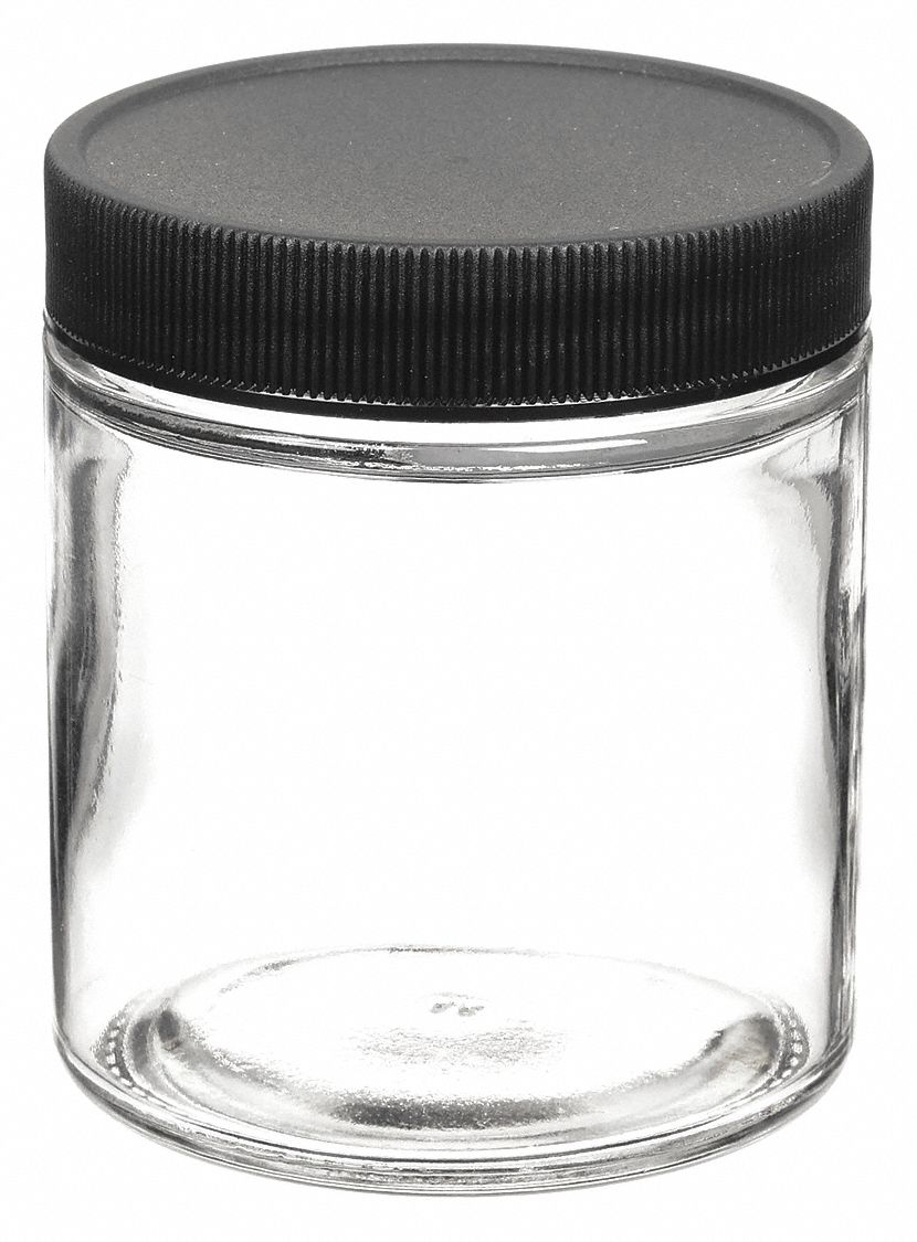 Jar: Glass, 120 mL Capacity - mL, 4 fl oz Capacity - oz, Closure Included, 60 mm Body Dia, Sampling