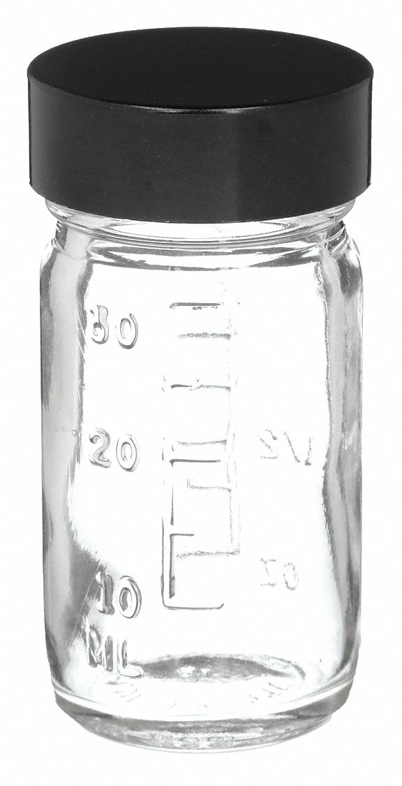 Bottle: Glass, 30 mL Capacity - mL, 1 fl oz Capacity - oz, Clear, Mixing/Storing/Sampling, Round