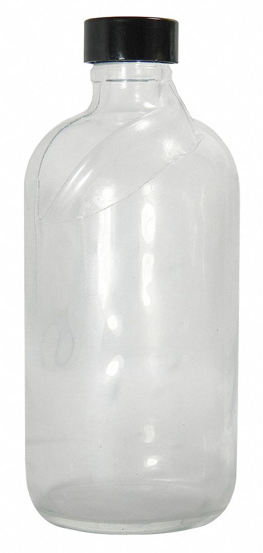 Safety Coated Bottle: Safety Coated Glass, 480 mL Capacity - mL, 16 fl oz Capacity - oz, Non-Sterile