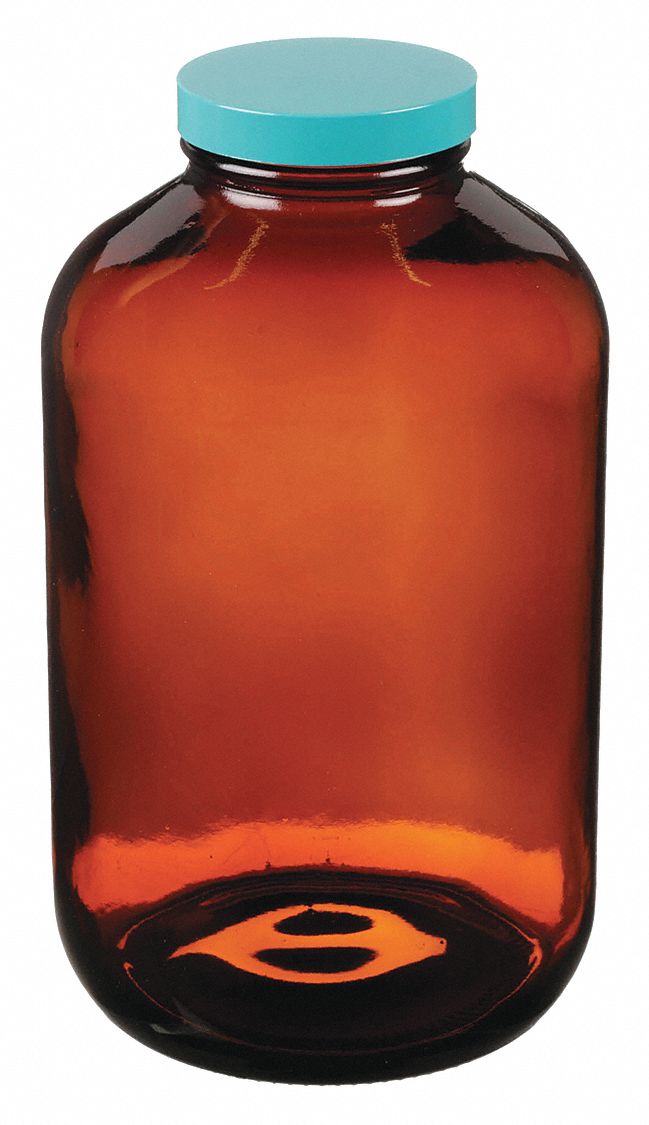Precleaned Packer Bottle: Glass, 2.5 L Capacity - mL, 84 fl oz Capacity - oz, Amber, Sampling, Round