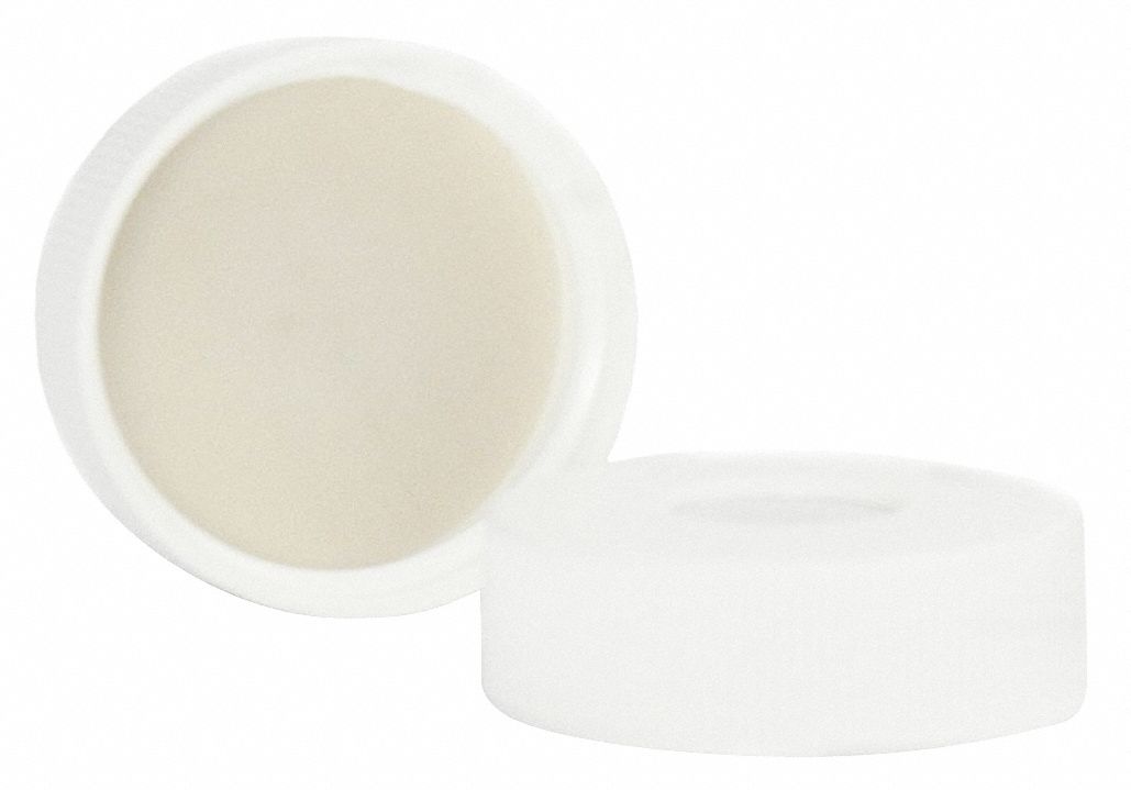 Cap: 33 mm Dia, White, Polypropylene, PTFE/Silicone, 33-400 mm Screw Closure Size, Septa Included