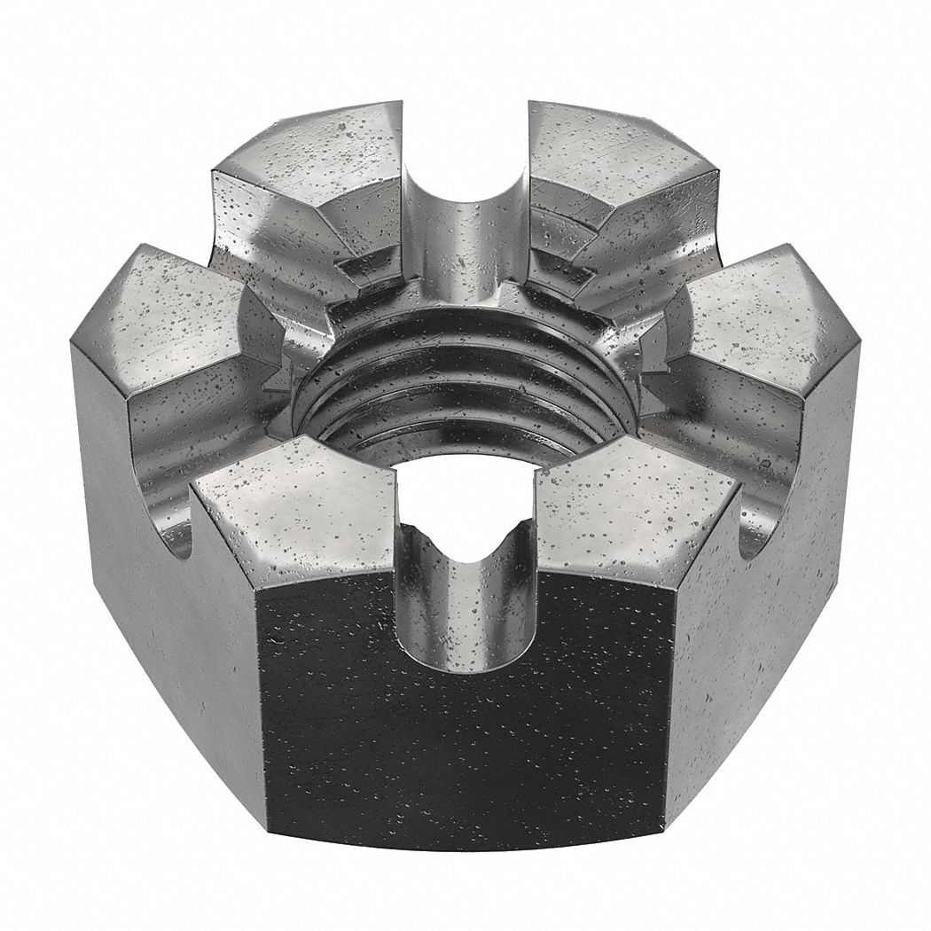 Castle Nut: Slotted Castle, Heavy Hex, 3/4"-10 Thread Size, Steel, Grade 2H, Plain, 5 PK