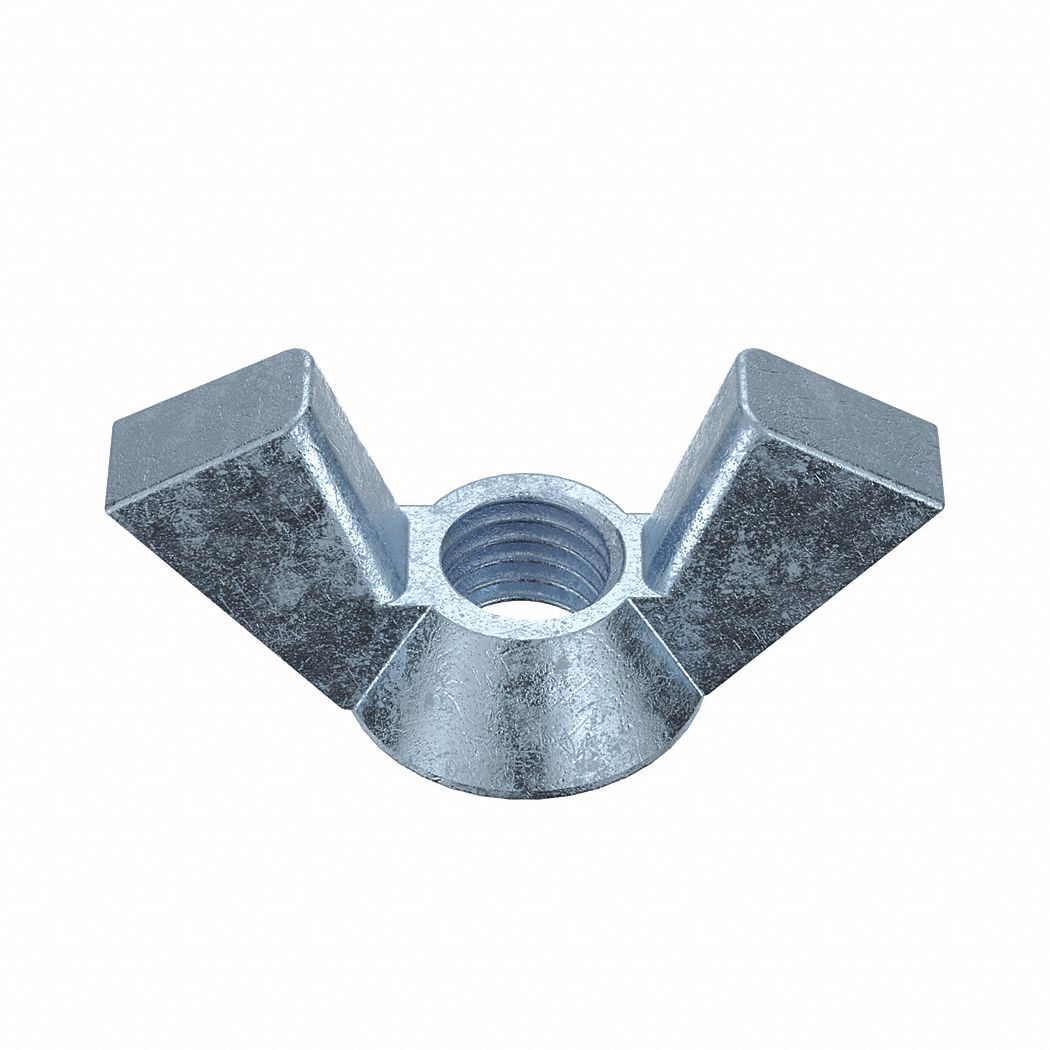 Wing Nut: 1/4"-28 Thread Size, Steel, Low Carbon, Zinc-Plated, 1 3/32 in Max Wing Span, 50 PK