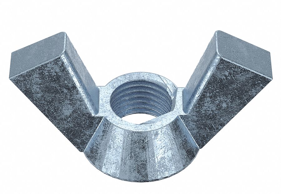 Wing Nut: 3/8"-24 Thread Size, Steel, Low Carbon, Zinc-Plated, 1 7/16 in Max Wing Span, 25 PK
