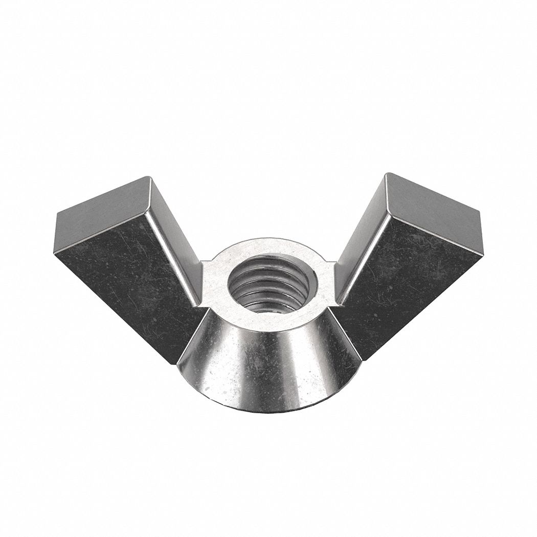 Wing Nut: 7/16"-14 Thread Size, Stainless Steel, 18-8, Plain, 1 15/16 in Max Wing Span, 5 PK