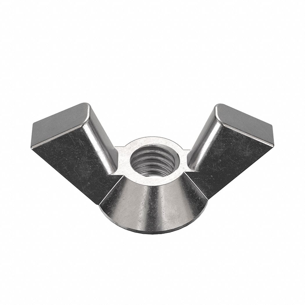 Wing Nut: #10-32 Thread Size, Stainless Steel, 18-8, Plain, 29/32 in Max Wing Span, 10 PK