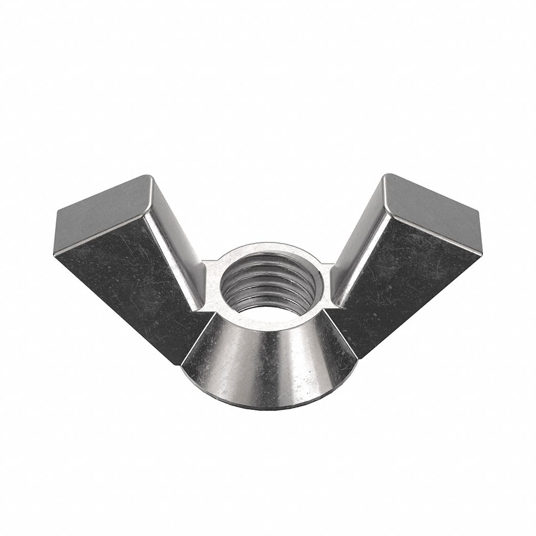 Wing Nut: 5/16"-24 Thread Size, Stainless Steel, 18-8, Plain, 1 1/4 in Max Wing Span, 5 PK