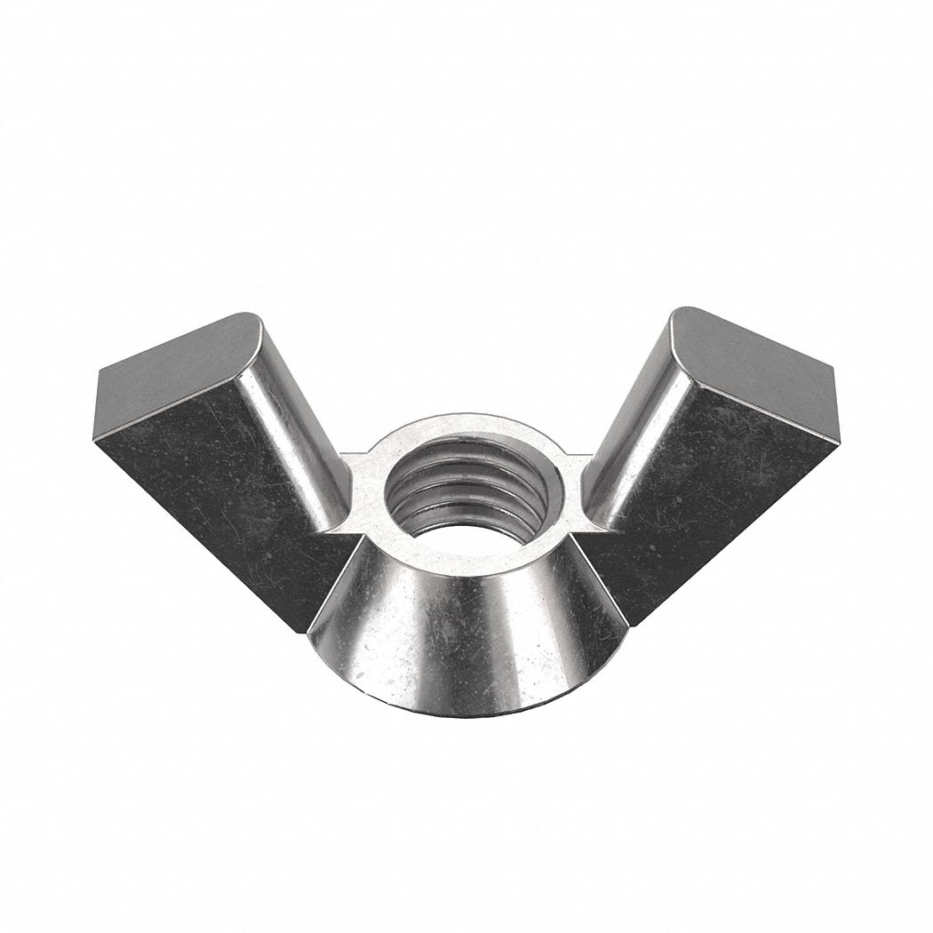 Wing Nut: 1/2"-13 Thread Size, Stainless Steel, 316, Plain, 1 15/16 in Max Wing Span