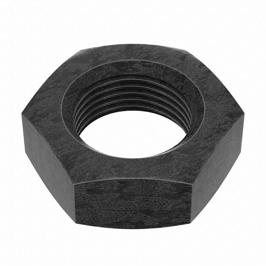 JAM NUT, 1⅛"-12 THREAD, 1 21/32 IN HEX W, 41/64 IN HEX H, STEEL, GRADE A, BLACK OXIDE