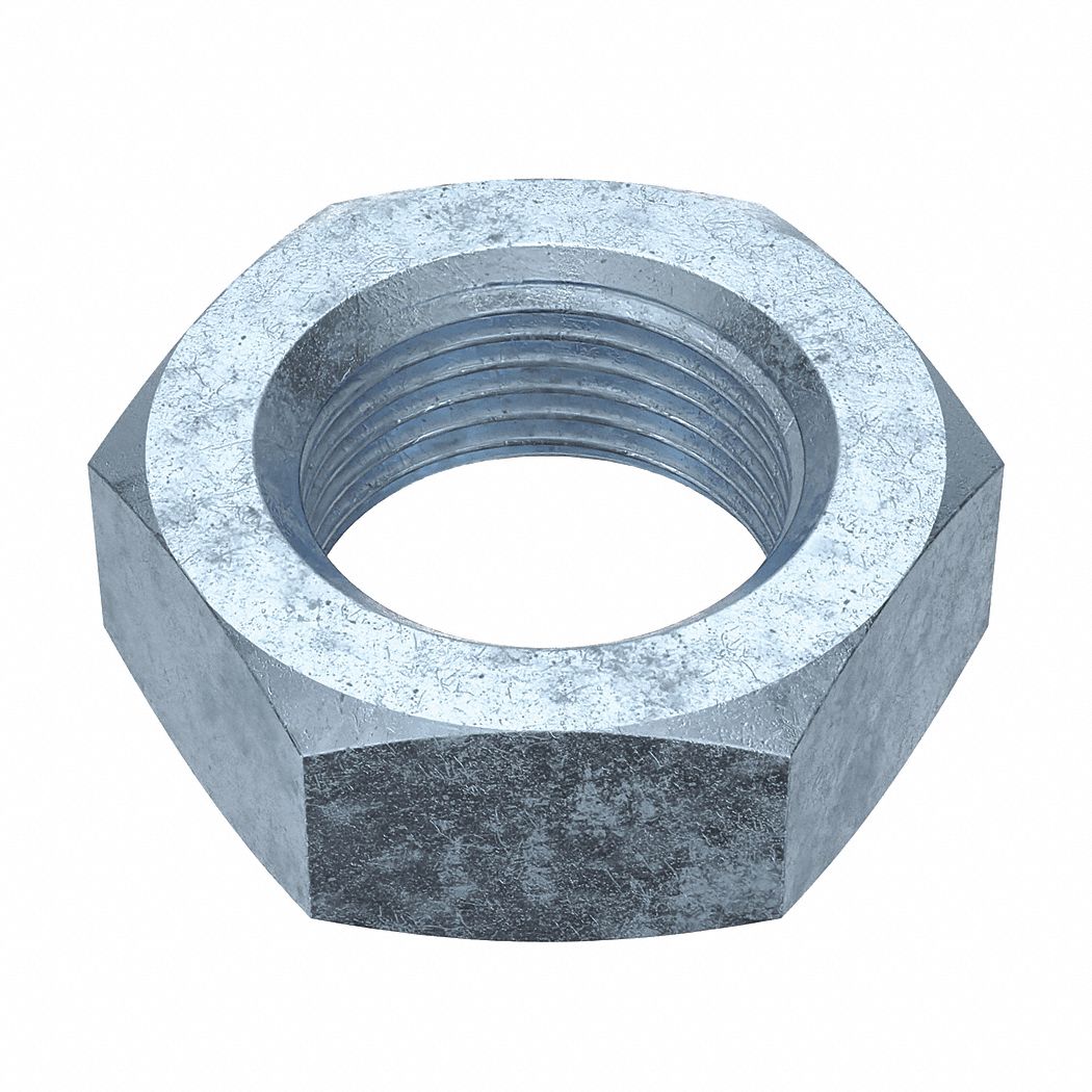 Jam Nut: Jam Hex, 1"-14 Thread, 1 15/32 in Hex Wd, 37/64 in Hex Ht, Steel, Grade 5, Zinc-Plated