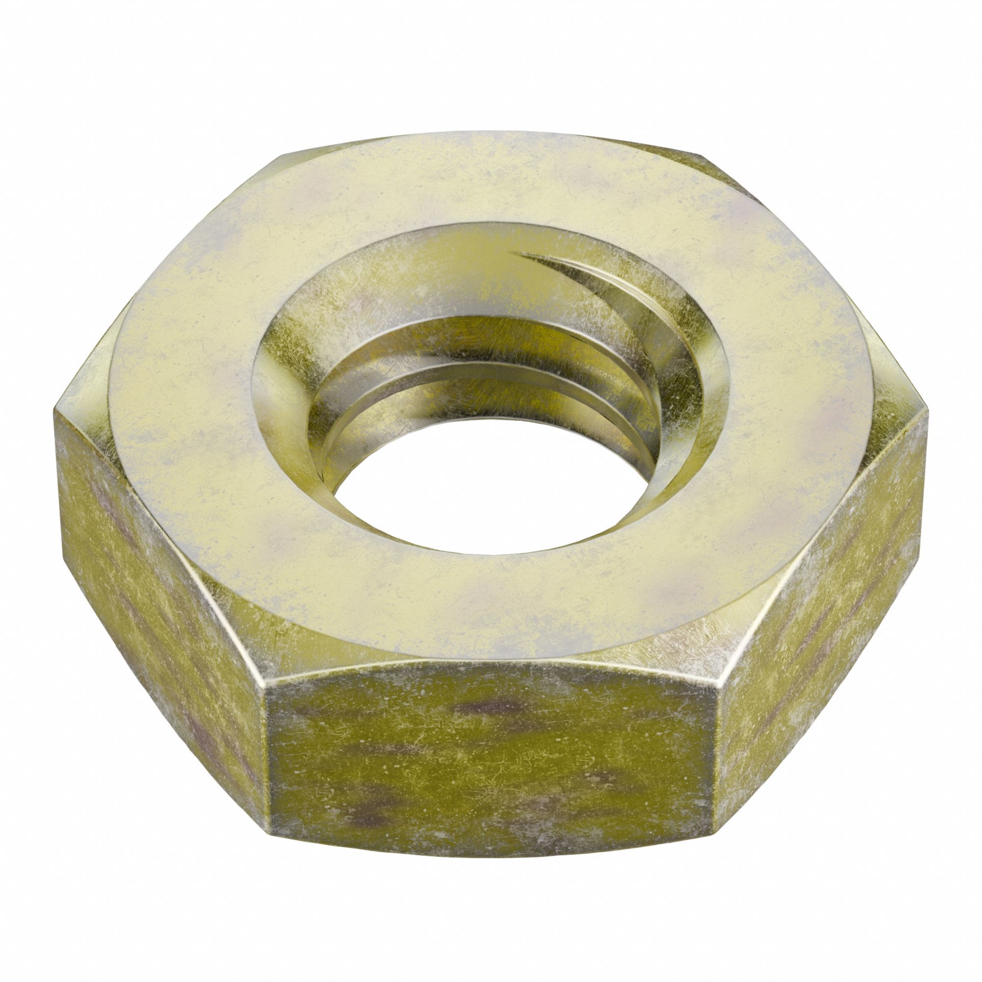 Jam Nut: Jam Hex, 1/4"-20 Thread, 7/16 in Hex Wd, 5/32 in Hex Ht, Steel, Grade 5, Zinc Yellow, 50 PK
