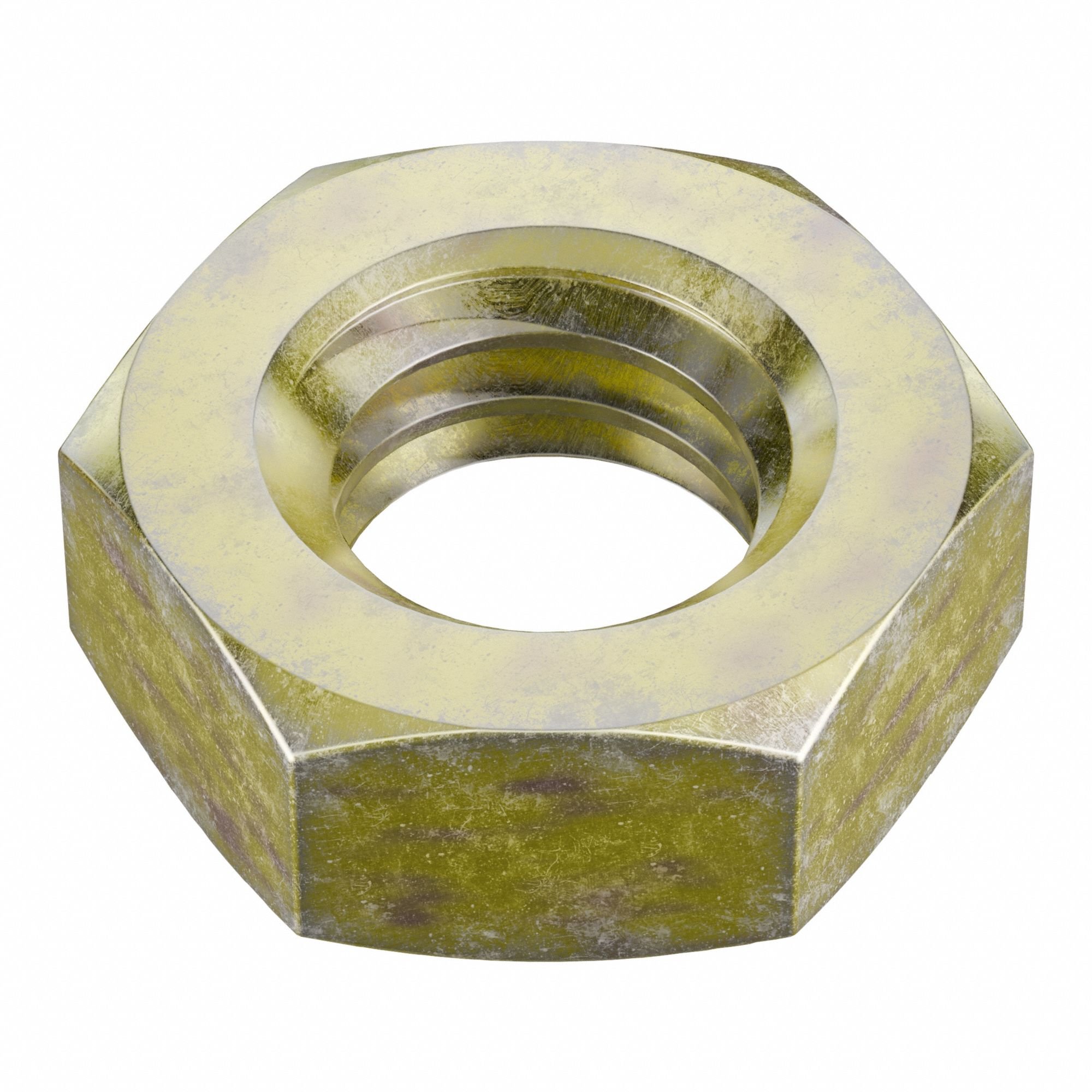 Jam Nut: Jam Hex, 5/16"-18 Thread, 1/2 in Hex Wd, 3/16 in Hex Ht, Steel, Grade 5, Zinc Yellow, 50 PK
