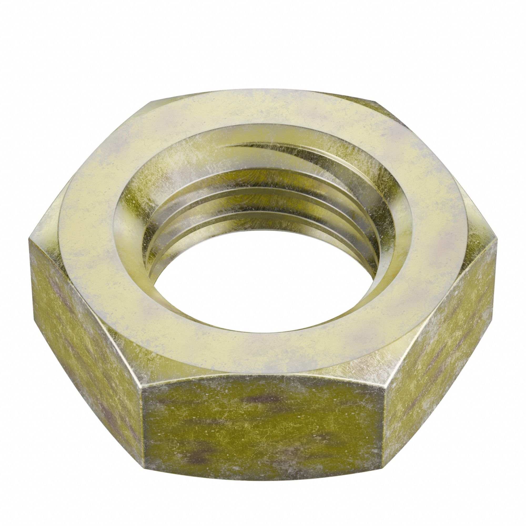 Jam Nut: Jam Hex, 1 1/8"-7 Thread, 1 21/32 in Hex Wd, 41/64 in Hex Ht, Steel, Grade 5, Zinc Yellow