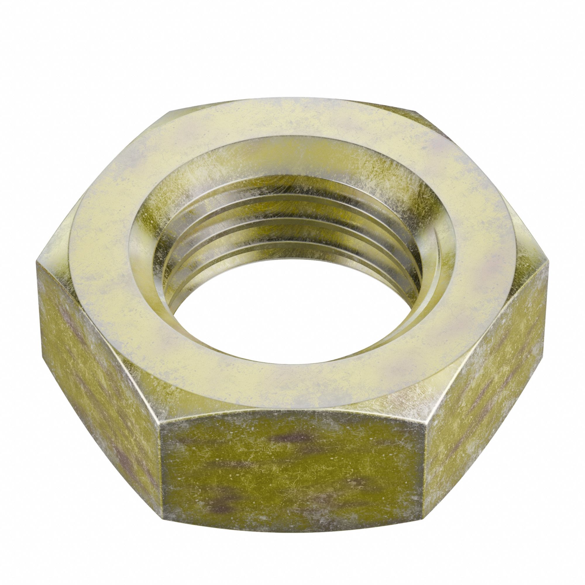 Jam Nut: Jam Hex, 1 1/4"-7 Thread, 1 27/32 in Hex Wd, 3/4 in Hex Ht, Steel, Grade 5, Zinc Yellow