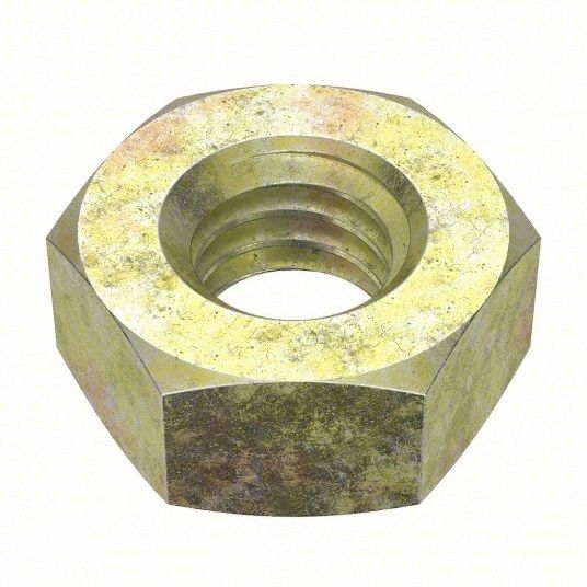 Jam Nut: Jam Hex, 1/2"-20 Thread, 3/4 in Hex Wd, 21/64 in Hex Ht, Steel, Grade A, Zinc Yellow, 50 PK