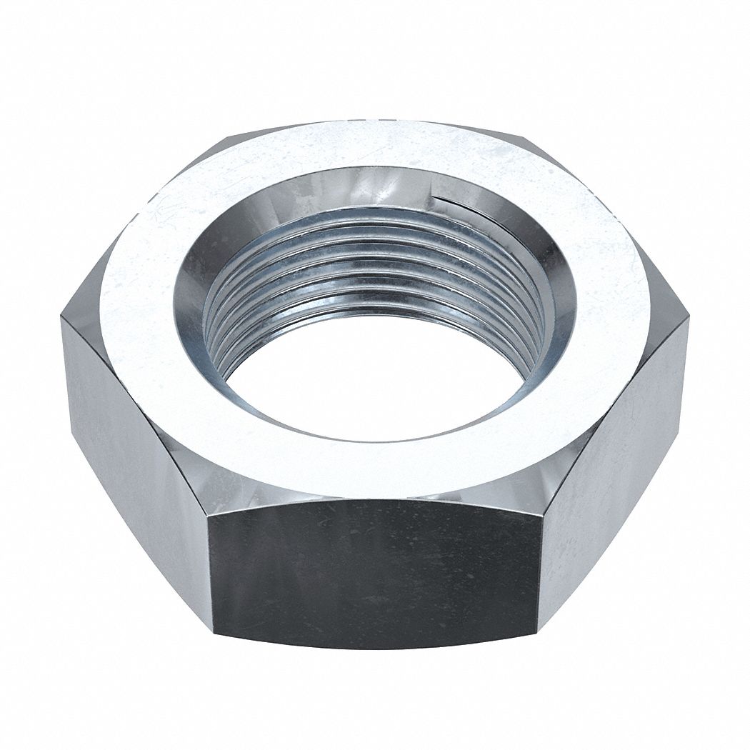 Jam Nut: Jam Hex, 1 1/4"-12 Thread, 1 27/32 in Hex Wd, 3/4 in Hex Ht, Steel, Grade A, Zinc-Plated