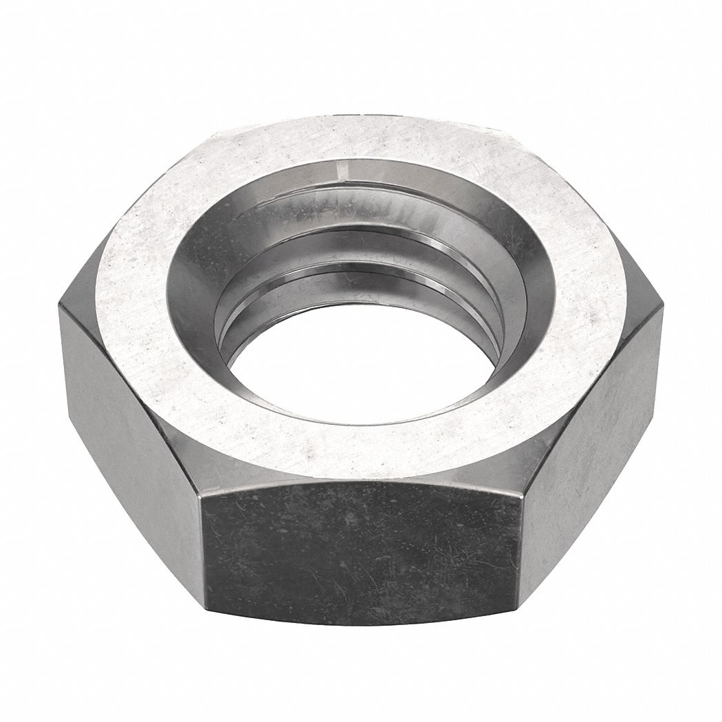 Jam Nut: Jam Hex, 3/8"-16 Thread, 9/16 in Hex Wd, 15/64 in Hex Ht, Stainless Steel, 18-8, 100 PK