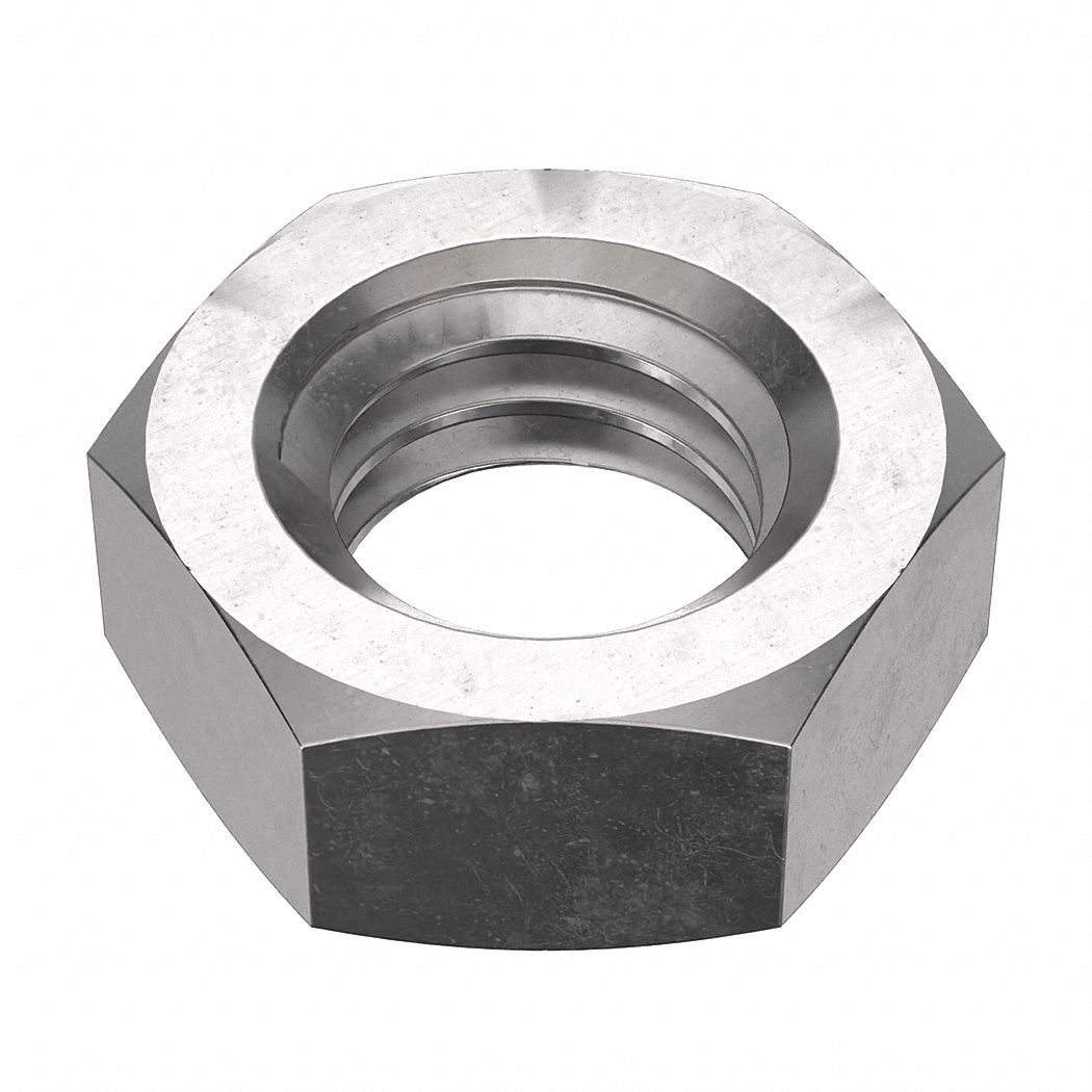 Jam Nut: Heavy Jam, 3/8"-16 Thread, 15/64 in Hex Ht, Stainless Steel, 18-8, Plain, Shorter, 50 PK