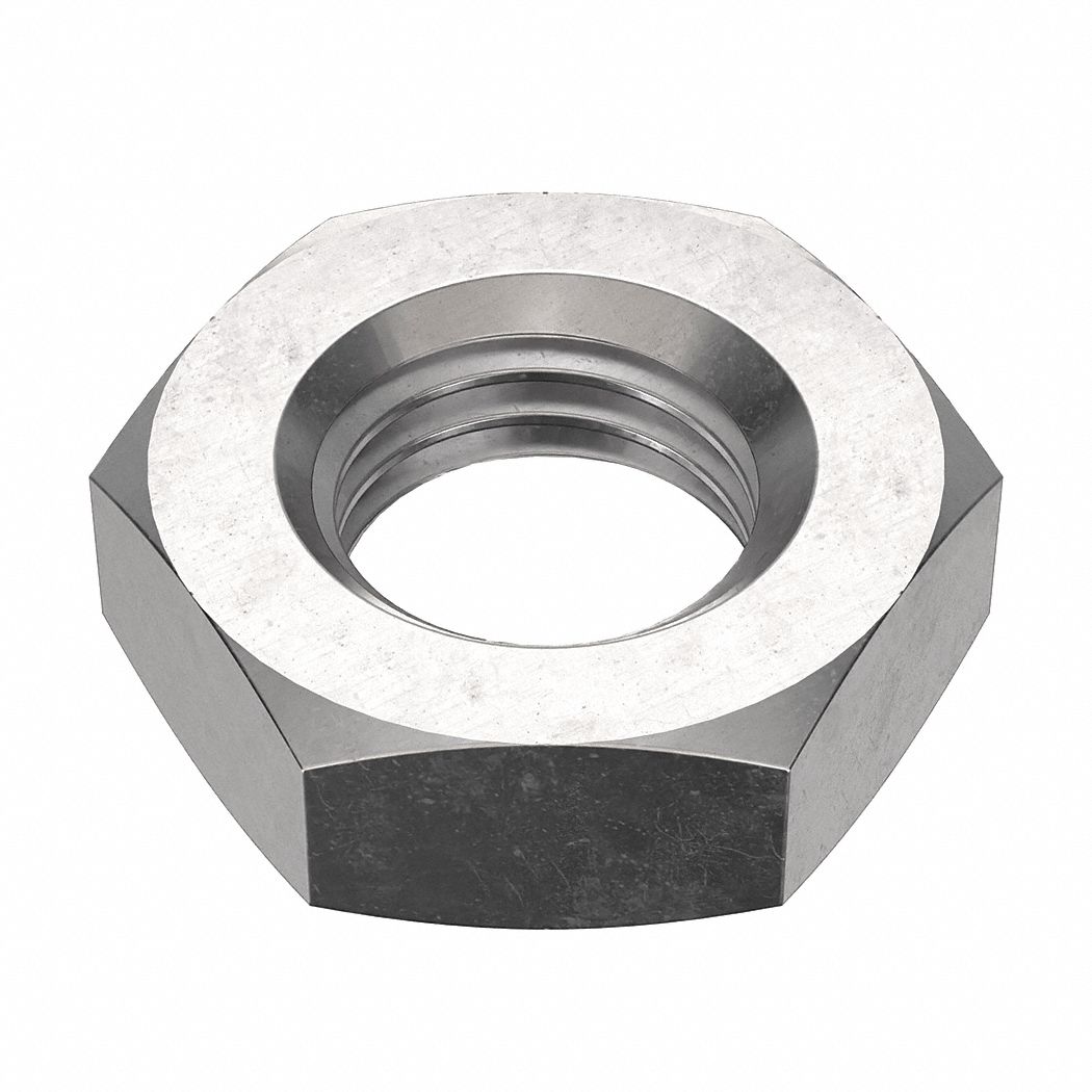 Jam Nut: Heavy Jam, 1 1/8"-7 Thread, 1 13/16 in Hex Wd, 39/64 in Hex Ht, Stainless Steel, 18-8