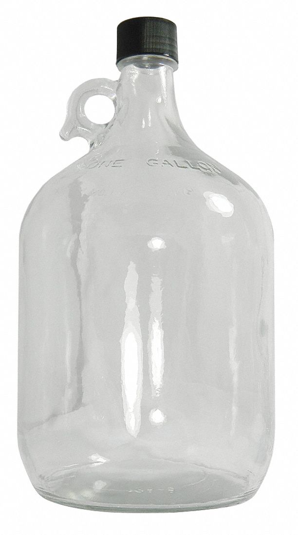 Jug: Glass, 1.92 L Capacity - Metric, 64 fl oz Capacity - English, Includes Closure, 124 mm Body Dia