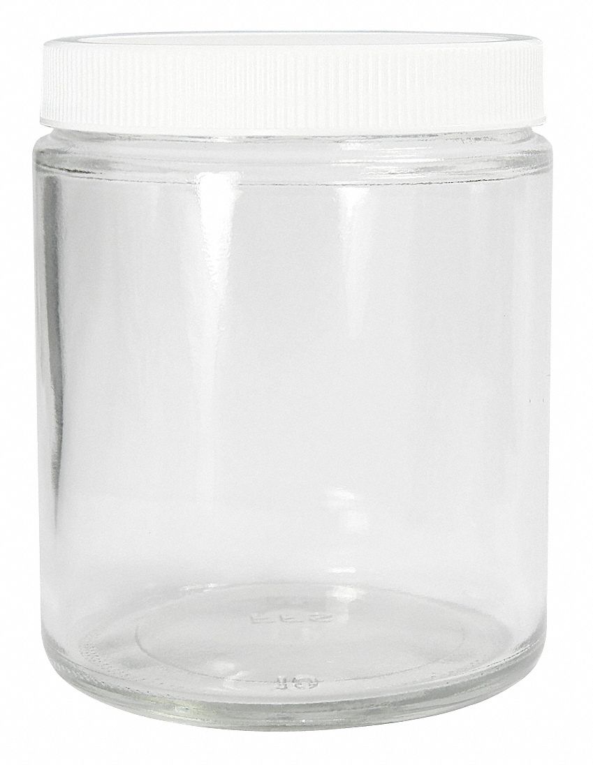 Jar: Glass, 240 mL Capacity - mL, 8.1 fl oz Capacity - oz, Closure Included, 57 mm Body Dia, White