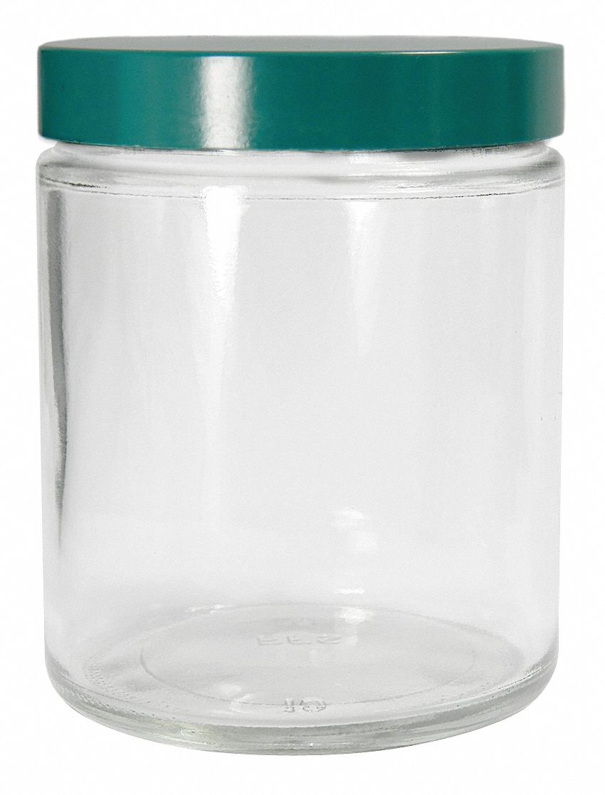 Jar: Glass, 240 mL Capacity - mL, 8.1 fl oz Capacity - oz, Closure Included, 73 mm Body Dia, Green