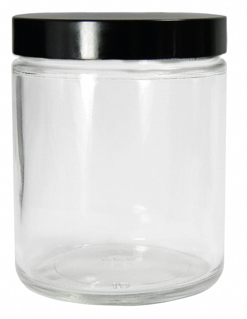 Jar: Glass, 480 mL Capacity - mL, 16.2 fl oz Capacity - oz, Closure Included, 69 mm Body Dia, Black